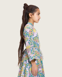 Girls Floral Cotton Wrap Dress with Soft Tiers - Teal - Noētic