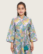 Girls Floral Cotton Wrap Dress with Soft Tiers - Teal - Noētic