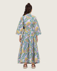 Girls Floral Cotton Wrap Dress with Soft Tiers - Teal - Noētic