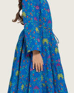 Girls Floral Tiered Wrap Dress in Cotton Fabric - Blue - Noētic