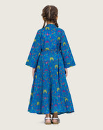 Girls Floral Tiered Wrap Dress in Cotton Fabric - Blue - Noētic