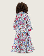 Girls Floral Tiered Wrap Dress in Cotton Fabric - White - Noētic
