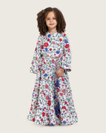 Girls Floral Tiered Wrap Dress in Cotton Fabric - White - Noētic