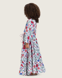 Girls Floral Tiered Wrap Dress in Cotton Fabric - White - Noētic