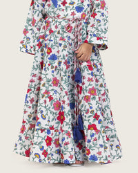 Girls Floral Tiered Wrap Dress in Cotton Fabric - White - Noētic