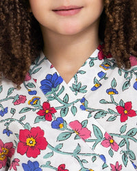 Girls Floral Tiered Wrap Dress in Cotton Fabric - White - Noētic