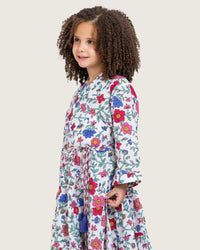 Girls Floral Tiered Wrap Dress in Cotton Fabric - White - Noētic