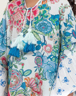 Girls Printed Kaftan with Flowy Silhouette and Sleeves - Blue - Noētic