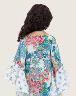 Girls Printed Kaftan with Flowy Silhouette and Sleeves - Blue - Noētic