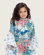 Girls Printed Kaftan with Flowy Silhouette and Sleeves - Blue - Noētic