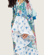 Girls Printed Kaftan with Flowy Silhouette and Sleeves - Blue - Noētic