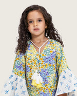 Girls Printed Kaftan with Flowy Silhouette and Sleeves - Pastels - Noētic