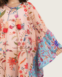 Girls Printed Kaftan with Flowy Silhouette and Sleeves -Peach - Noētic