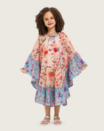 Girls Printed Kaftan with Flowy Silhouette and Sleeves -Peach - Noētic