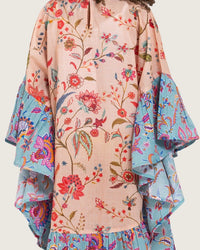 Girls Printed Kaftan with Flowy Silhouette and Sleeves -Peach - Noētic