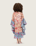 Girls Printed Kaftan with Flowy Silhouette and Sleeves -Peach - Noētic