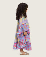 Girls Printed Kaftan with Flowy Silhouette and Sleeves -Pink - Noētic
