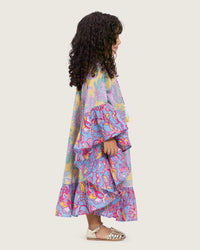 Girls Printed Kaftan with Flowy Silhouette and Sleeves -Pink - Noētic