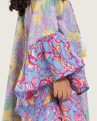 Girls Printed Kaftan with Flowy Silhouette and Sleeves -Pink - Noētic