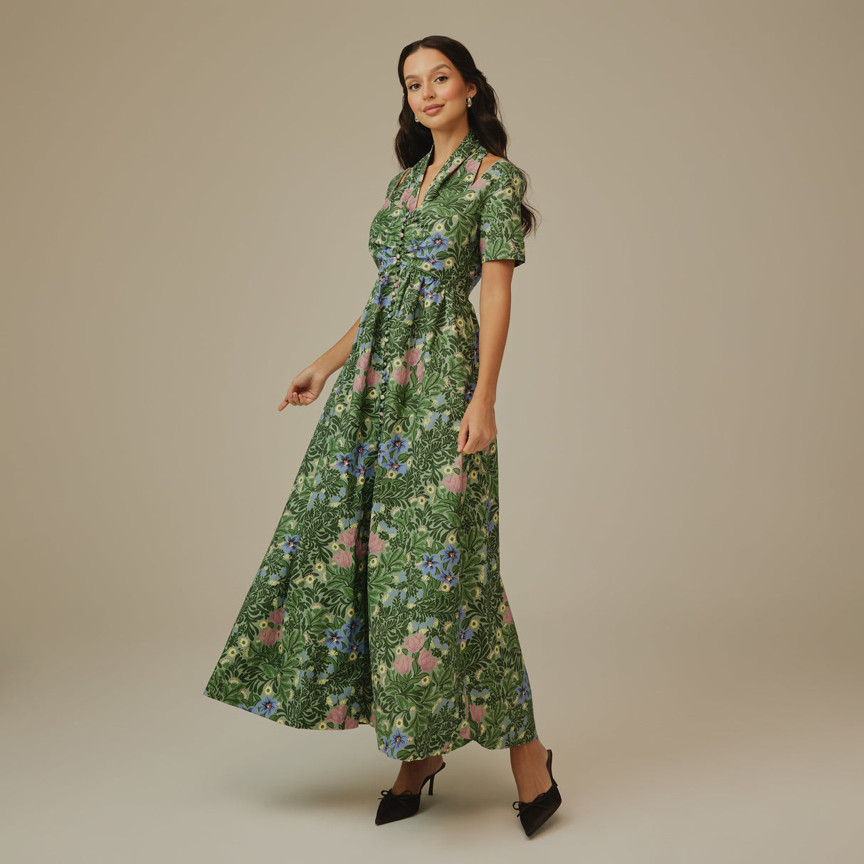 Green Botanical Linen Dress - Noētic
