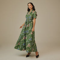 Green Botanical Linen Dress - Noētic