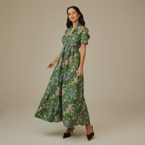 Green Botanical Linen Dress - Noētic
