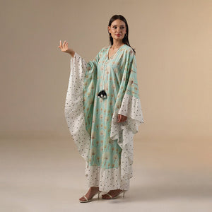 Green Polka Dot and Palm Treas Mix Print Flowy Kaftan - Noētic