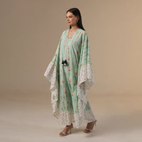Green Polka Dot and Palm Treas Mix Print Flowy Kaftan - Noētic