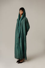 Green Striped Abaya with Decorative Buttons - Noētic