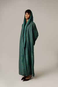 Green Striped Abaya with Decorative Buttons - Noētic