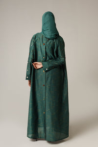 Green Striped Abaya with Decorative Buttons - Noētic