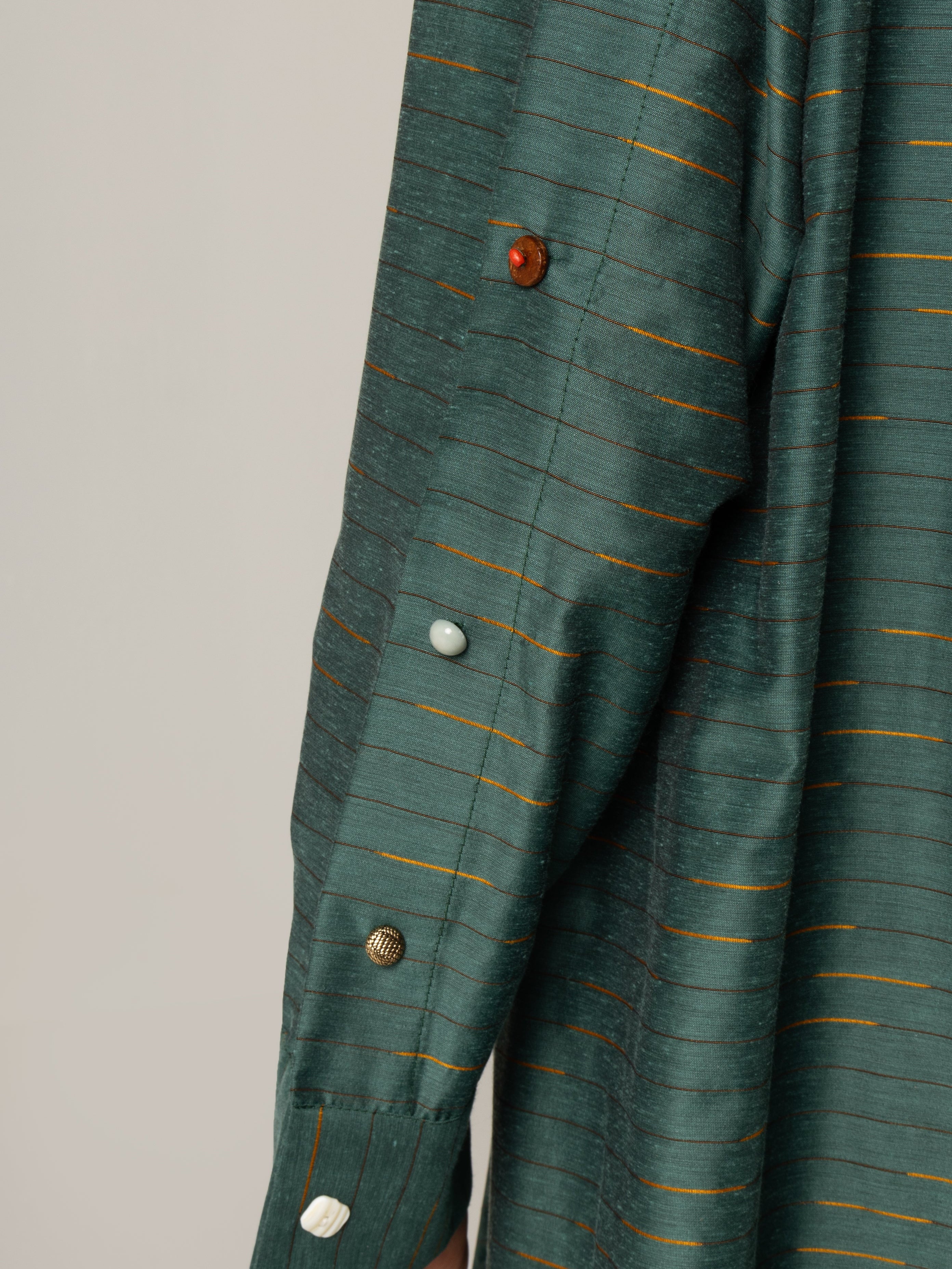 Green Striped Abaya with Decorative Buttons - Noētic