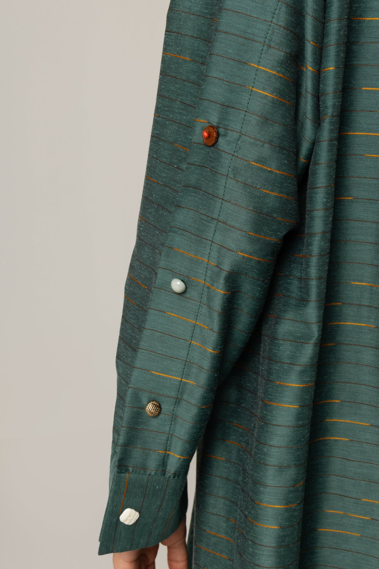 Green Striped Abaya with Decorative Buttons - Noētic