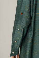 Green Striped Abaya with Decorative Buttons - Noētic