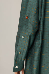 Green Striped Abaya with Decorative Buttons - Noētic