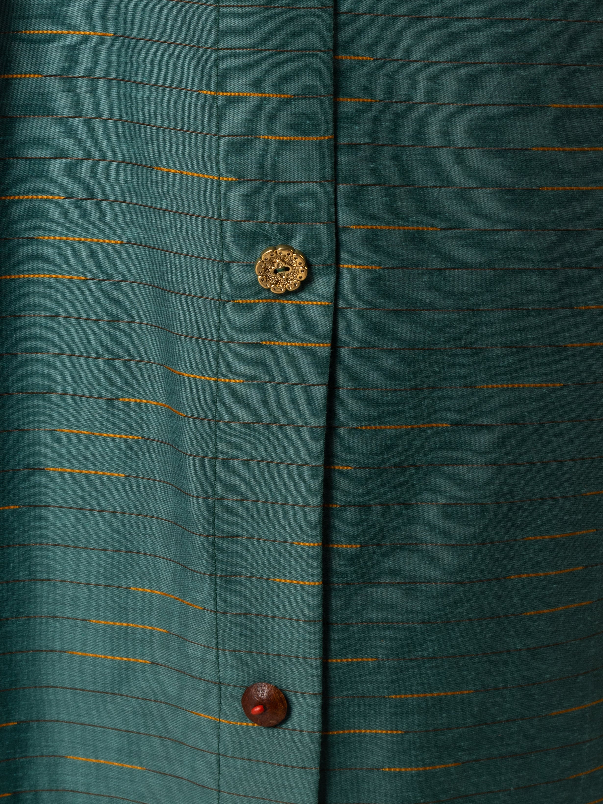 Green Striped Abaya with Decorative Buttons - Noētic