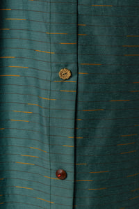 Green Striped Abaya with Decorative Buttons - Noētic