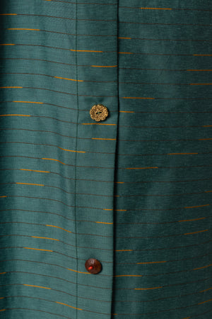 Green Striped Abaya with Decorative Buttons - Noētic