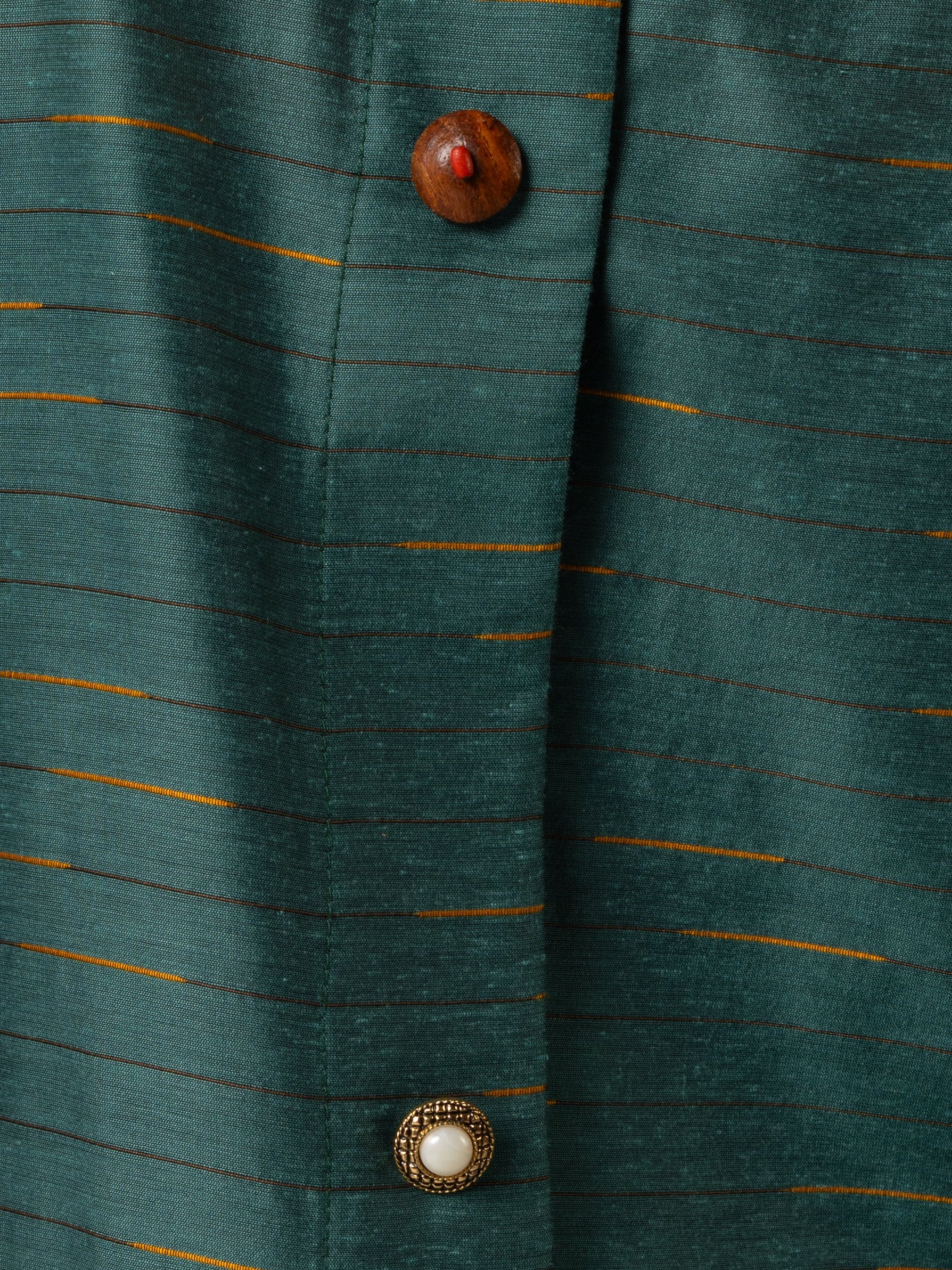 Green Striped Abaya with Decorative Buttons - Noētic