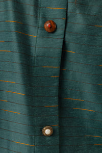 Green Striped Abaya with Decorative Buttons - Noētic