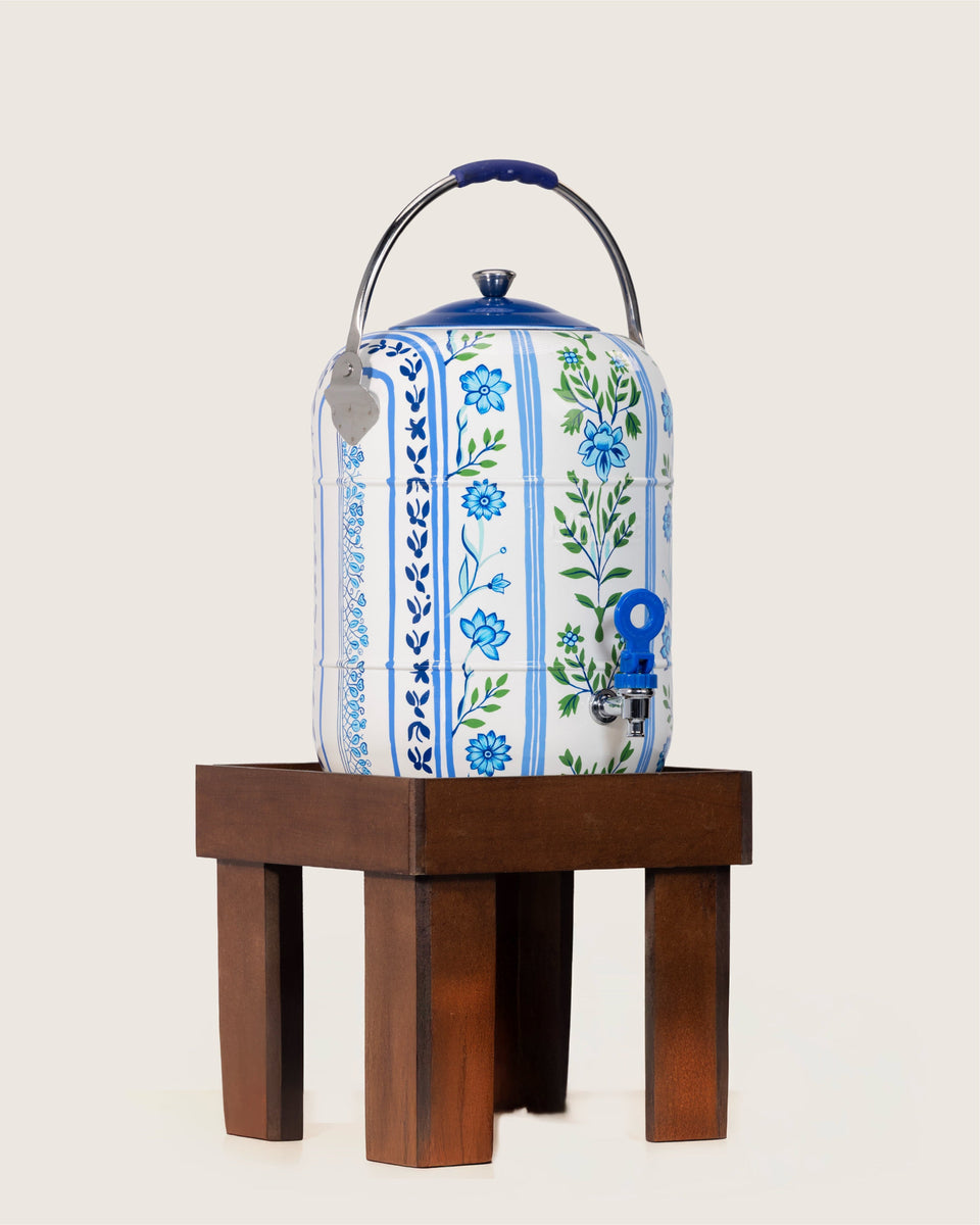 Hand-Painted Blue Meadow Urn and Stool Set - 15 liters - Noētic
