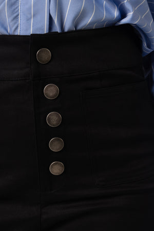 High Waisted Twill Black Pants - Noētic