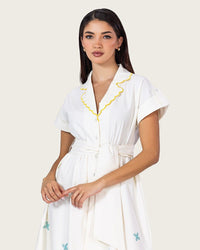 Ivory Bloom Linen Dress - Noētic