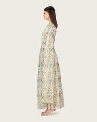 Ivory Floral Maxi Dress with Cape Sleeves - Noētic