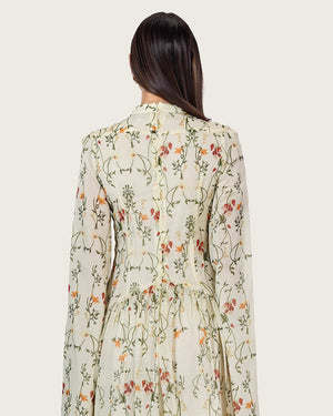 Ivory Floral Maxi Dress with Cape Sleeves - Noētic