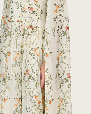 Ivory Floral Maxi Dress with Cape Sleeves - Noētic