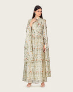 Ivory Floral Maxi Dress with Cape Sleeves - Noētic