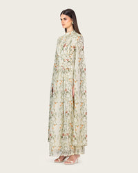 Ivory Floral Maxi Dress with Cape Sleeves - Noētic