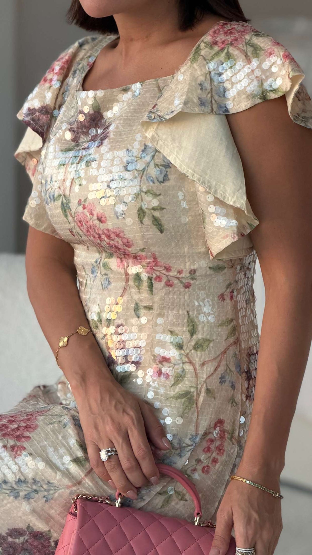 Ivory Floral Sequin Maxi Dress - Noētic