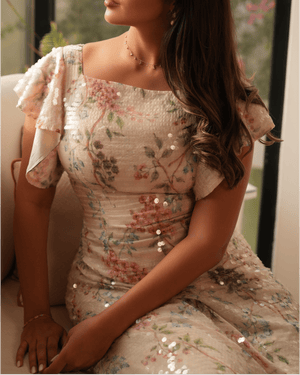 Ivory Floral Sequin Maxi Dress - Noētic